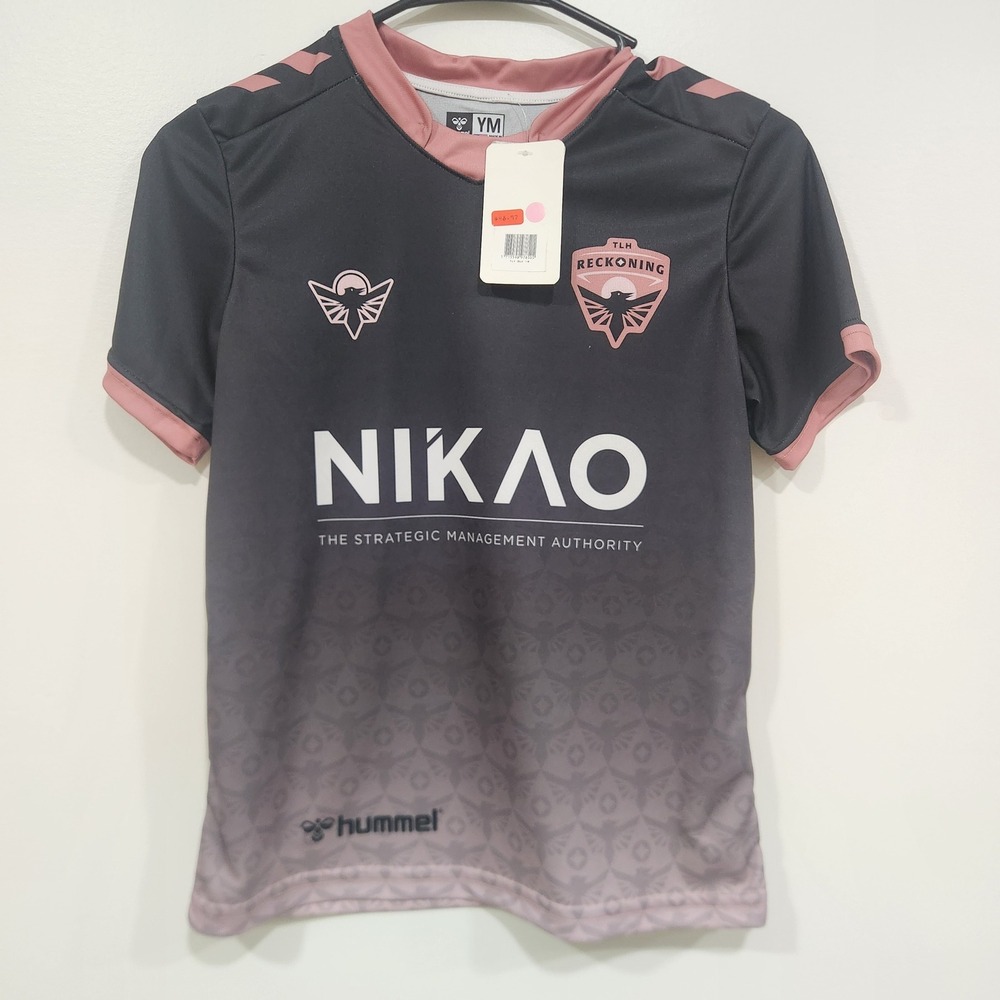 Hummel TLH Reckoning Youth Soccer Jersey Black Pink Gradient Nikao Size YM NWT